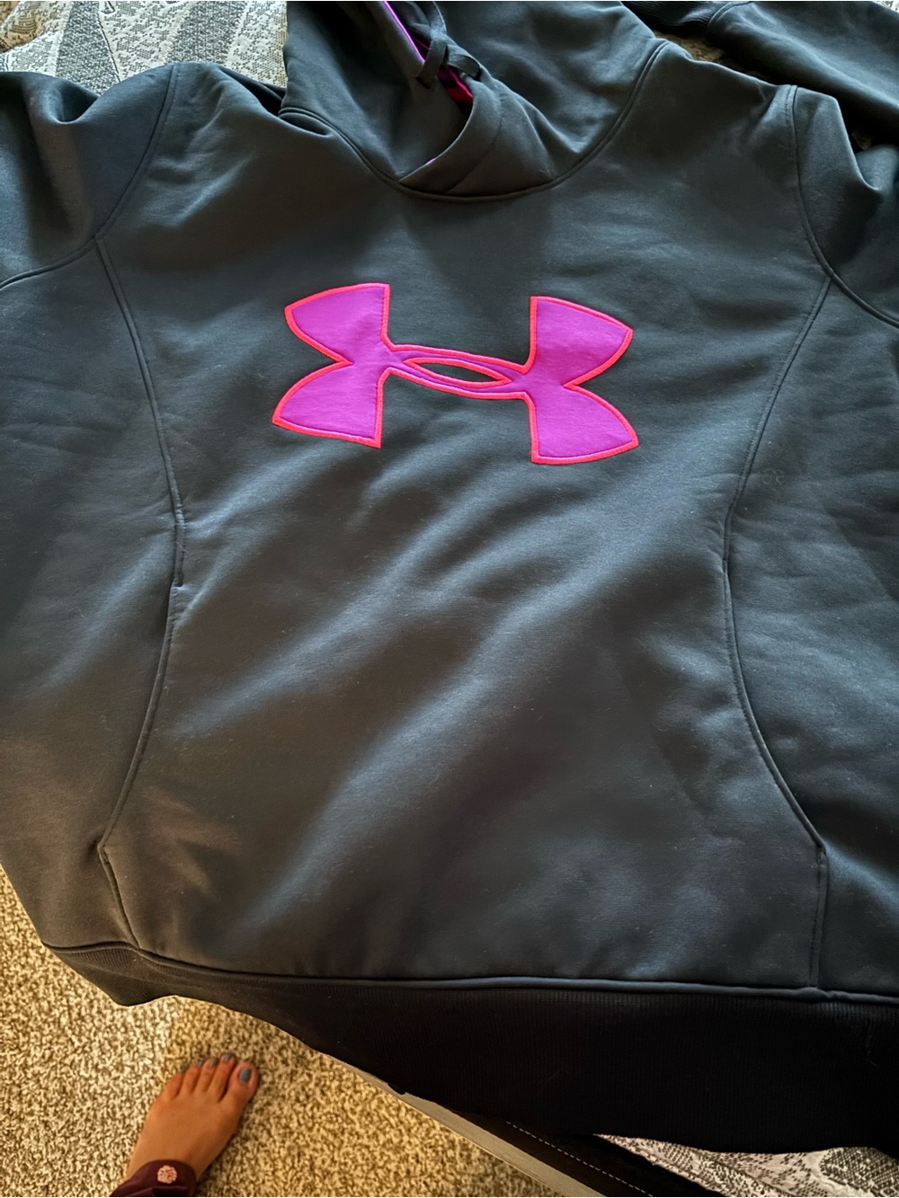Under Armour Black Hoodie with Bright Pink Logo Accent